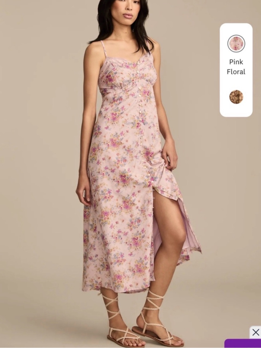 Lucky Brand Pink Floral Slip Midi Dress